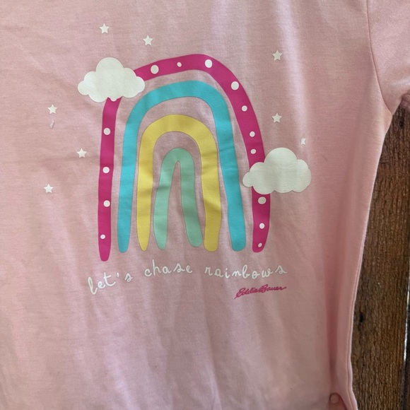 EDDIE BAUER Girls Pink Tee Shirt Rainbow Graphic Size 10/12 - Picture 5 of 9